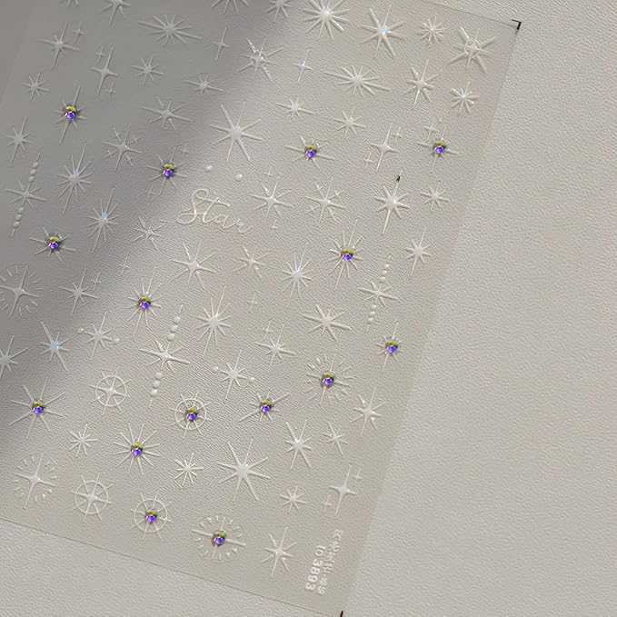 3 Sheets 5D Embossed Star Nail Stickers - Pink Gold White Glitter Shiny Design for DIY Manicure Decoration - Nail Art Supplies for Women