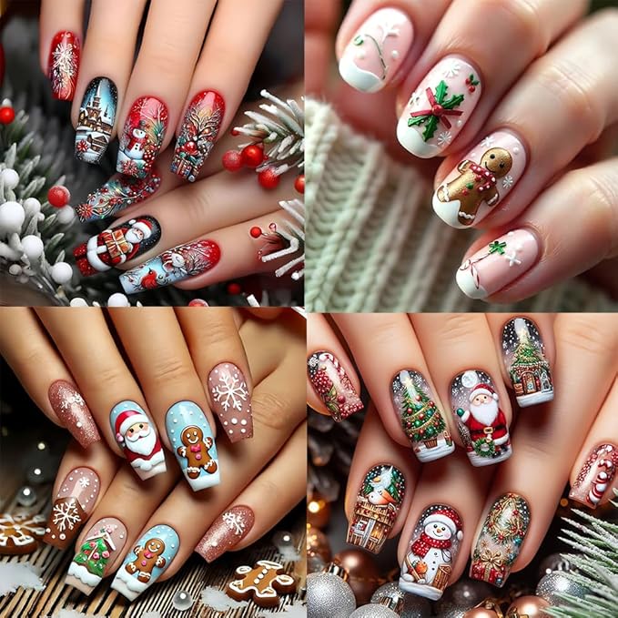 4 Sheets Christmas Nail Stickers for Nail Art, 5D Embossed Self-Adhesive Nail Decals, Mushroom Nail Supplies Nail Art Design Accessories for Women and Girls Manicure DIY Decoration