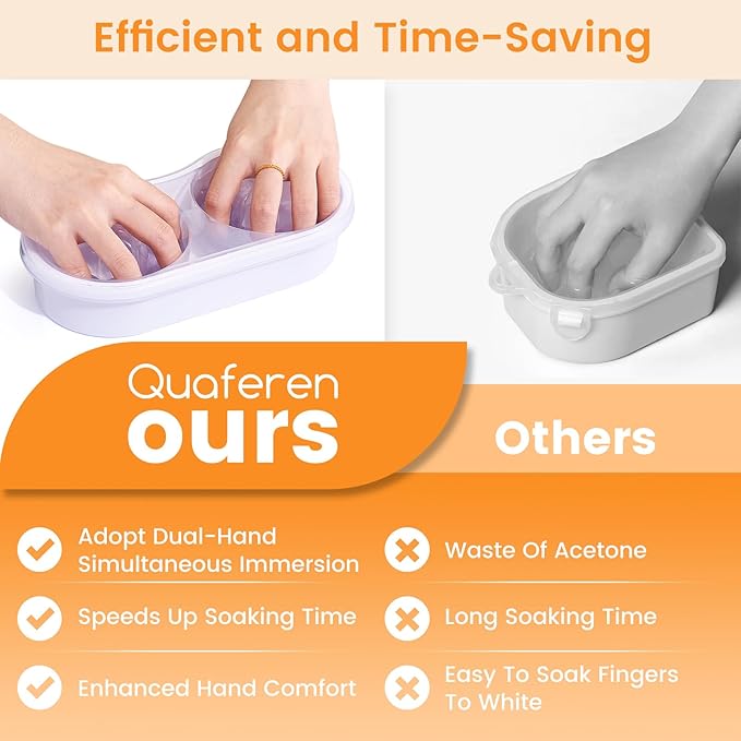 Quaferen Dual Nail Soaking Bowl: 2-in-1 Nail Polish Remover Manicure Bowl Acetone Proof for Women, Time-Saving Soak Off Acrylic Nail Removal Kit for Salon Home (Normal Size, White)