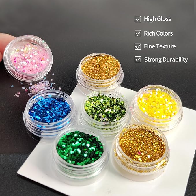 12Colour Nail Glitter for Dazzling Nail Art Professional Quality Glitter for Nail Designs Body Glitter Appropriate for DIY NailDecorations