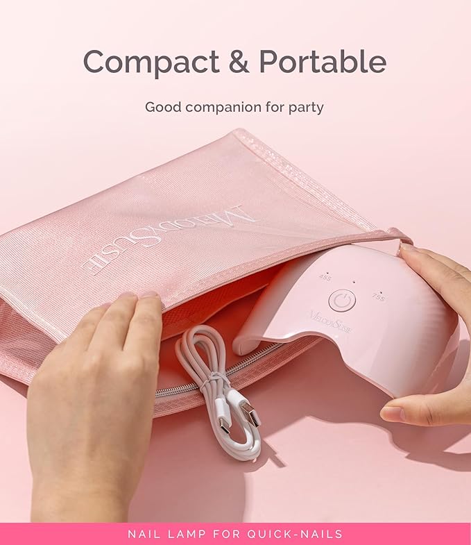 MelodySusie Small LED UV Nail Lamp with Lightweight Design, P-ART06F Nail Dryer with Simple Button Control Cures All Soft Gels at Home, Especially Half-Cured Gel, Base Coat & Top Coat Pink