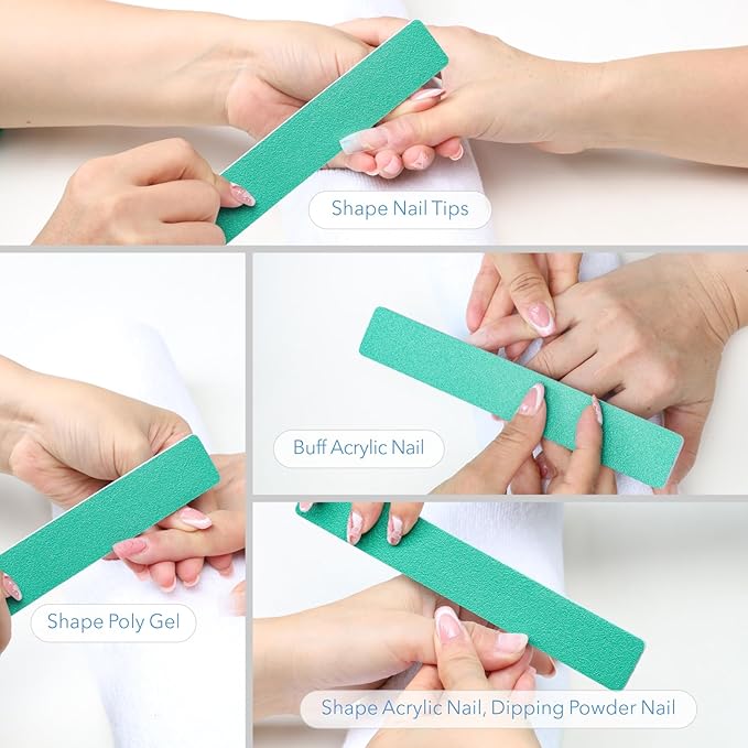 Nail Files: 7" Long, 100/100 Grit Buffer for Acrylic, Gel, Dip Powder & Poly Gel Nails - Washable, Reusable, Double Sided - 50 Count