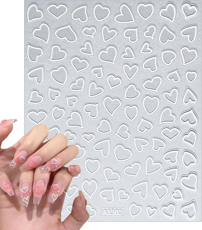 6 Sheets Valentine's Day Heart Nail Art Stickers Decals 3D Self-Adhesive Nail Decals Cute Red and Black Hollow Out Heart Nail Supplies for Women and Girls Valentines DIY Manicure Decorations