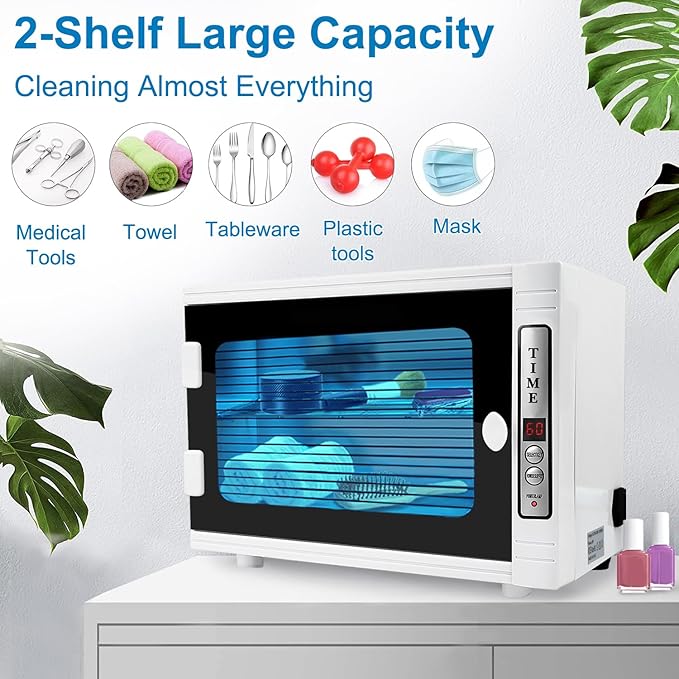 Nail Tool Cleaning Machine, 12L High Capacity Multi-Functional Nail Cleaner Box Manicure Tool Cleaning Cabinet Salon Equipment for Spa Beauty Home Metal Tools With Replaceable Lamp