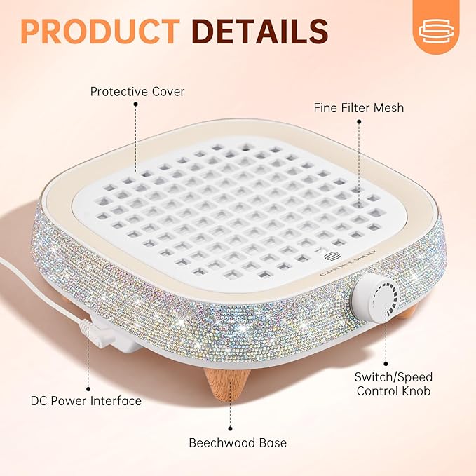 Nail Dust Collector, Powerful 4000RPM Vacuum Fan Vent Dust Collector Extractor Dust Suction Machine for Acrylic Nails Polishing, Nail Salon& Home
