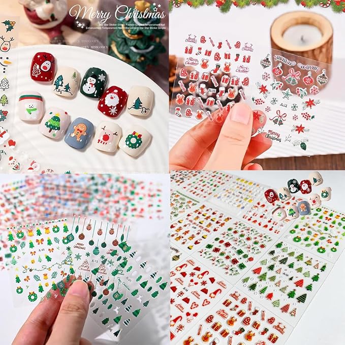 60 Sheets Christmas Nail Stickers for Nail Art, 2000+ Pcs 3D Self-Adhesive Snowflake Nail Decals, Deer Elk Trees Nail Supplies Nail Art Designs Accessories for Women and Girls Manicure DIY Decoration