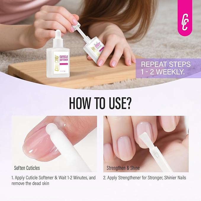 CHUCHU Nail Strengthener and Growth Kit: Clear Hardener and Repair & Cuticle Softener Set - Protein Ridge Filler Polish Quick Dry for Weak Peeling Brittle Splitting Nails - for Women Home Salon
