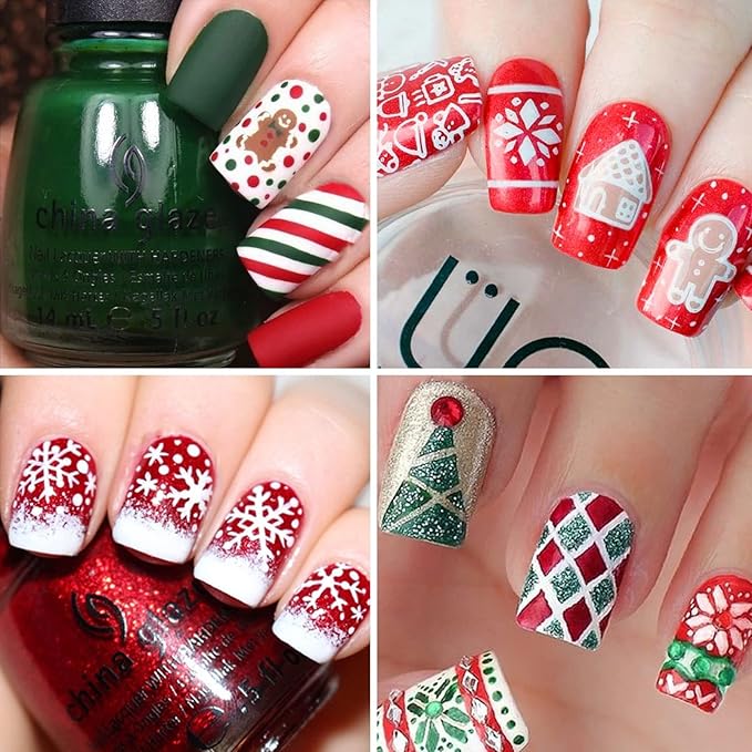 TailaiMei 60 Sheets Christmas Nail Stickers, Water Transfer Decals, Winter Full Nail Wraps Nail Art Decorations, Design for Santa Claus Snowflake Snowman (1028 Pcs)