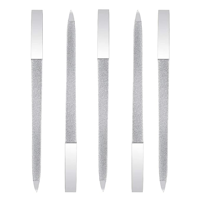 5 PCS Diamond Nail File Double Sided Metal Fingernail Manicure Files for Polish Nail, Removes Nail Ridges 7 Inches