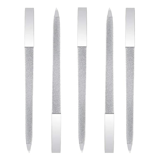 5 PCS Diamond Nail File Double Sided Metal Fingernail Manicure Files for Polish Nail, Removes Nail Ridges 7 Inches