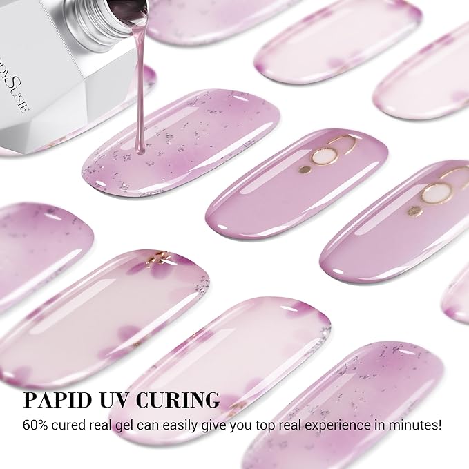 MelodySusie Semi Cured Gel Nail Strips (Pink Petals), 20 PCS Gel Nail Stickers, Flowers Gel Nail Wraps, UV Light Required, Durable and Salon Quality