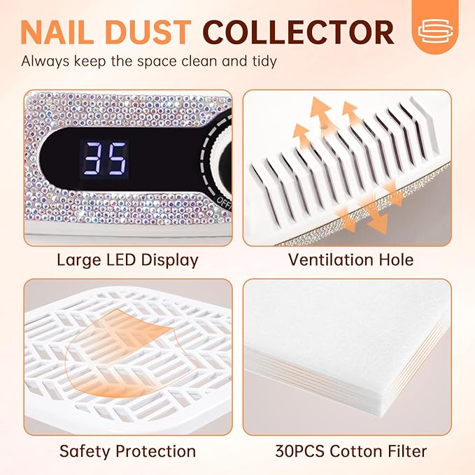 Cordless Nail Dust Collector,Rechargeable Dust Collector Nail Tech with Reusable Filter,Compact Vacuum Fan Dust Collector Manicure Pedicure Tool for Acrylic Nail Polishing,Salon&Home