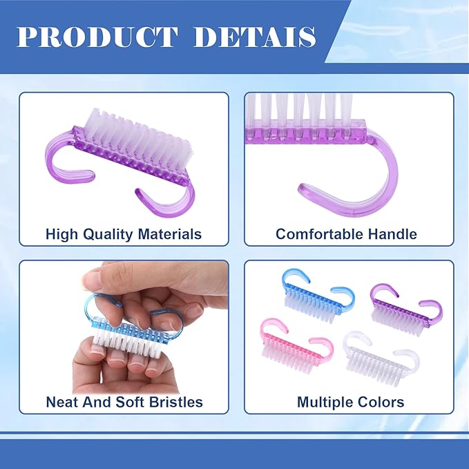 20Pcs Handle Grip Nail Brush, Nylon Nail Cleaning Brush Hand Fingernail Brush Cleaner Scrubbing Kit Pedicure for Toes and Nails Men Women