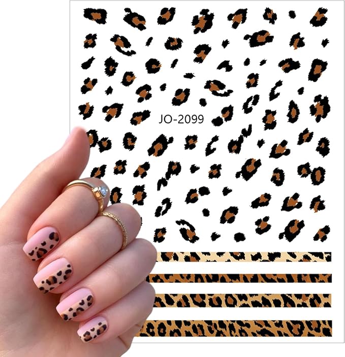 6 Sheets French Leopard Nail Stickers 3D Self-Adhesive Pink Brown Leopard Nail Designs Colorful Animals Suitable for Women Girls DIY