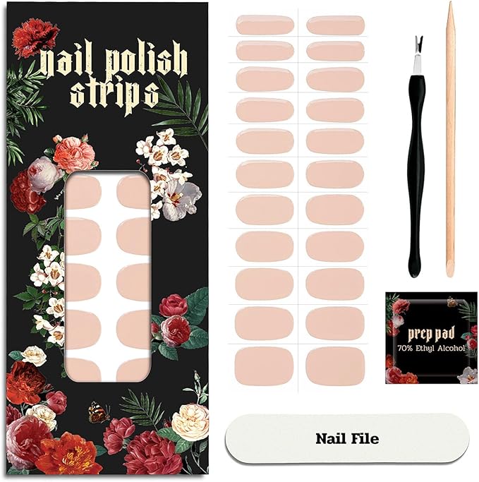 Nail Polish Strips - 22 Pcs Salon Quality Gel Nail Stickers - Long Lasting Wraps (Light Chestnut Brown)