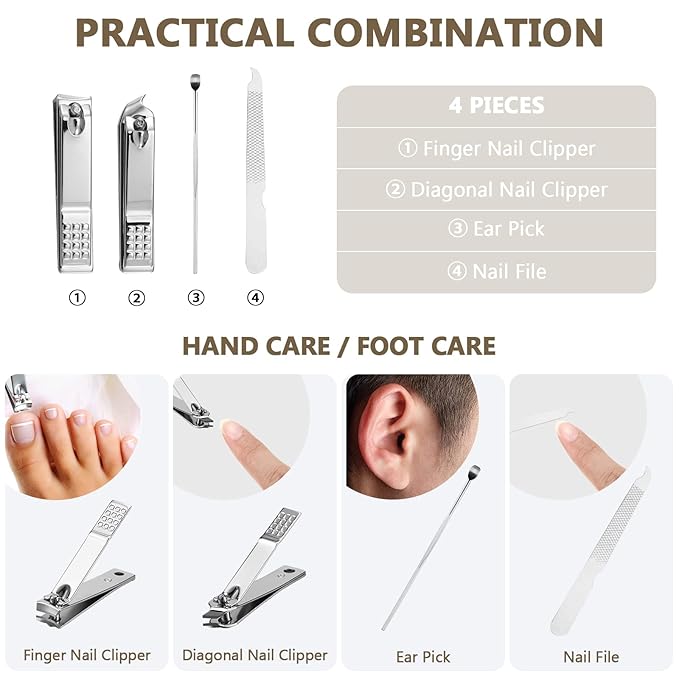 Geosar 12 Sets Manicure Set Nail Clippers Pedicure Kit Stainless Steel Professional Pedicure Set Grooming Kits Nail Care Tools with Luxurious Travel Case for Nail Care (Brown)
