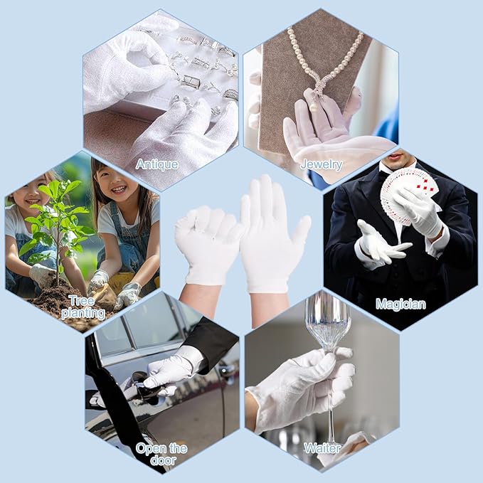 12 Pairs White Cotton Gloves Premium Moisturizing Hand Protection for for Dry Hands Sleeping Eczema Relief for Men and Women