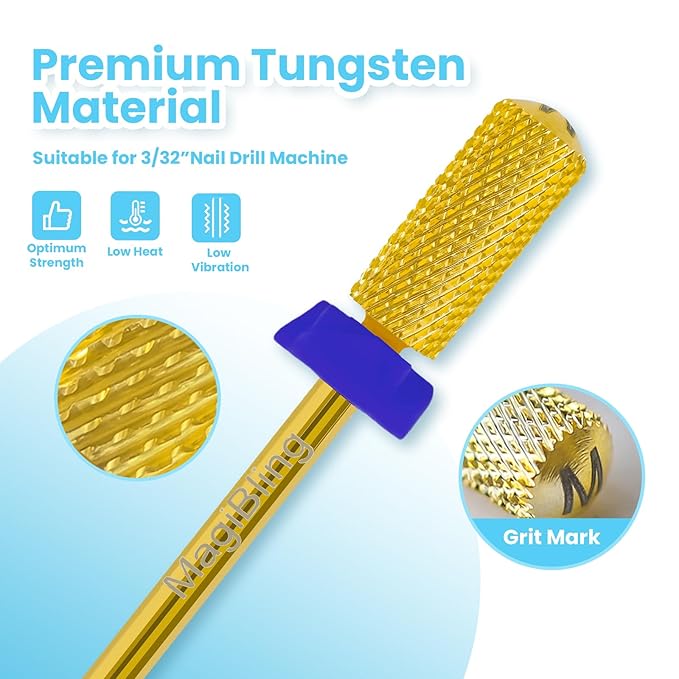 Small Barrel Nail Drill Bits Round Top, 3/32'' Safety Tungsten Carbide Bits, Two-way Rotation, Suitable for Manicure Pedicure Cuticle Gel Polishing, Technicians Bits, Grit: Medium