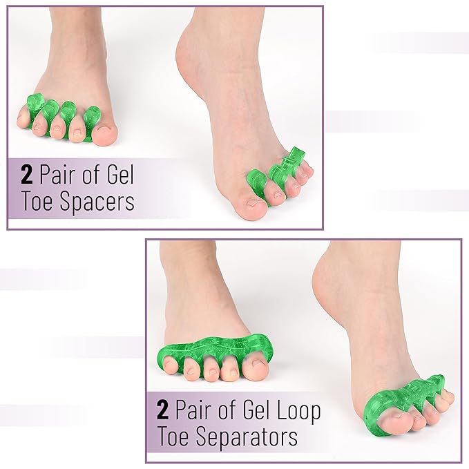 Dr. JK- ToePal Gel Toe Separator, 4 Pairs, Toe Spacers, Bunion Corrector, Green & Blue, Christmas Gifts