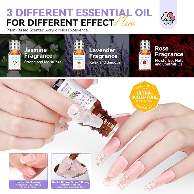 SAVILAND SSPro Acrylic Nail Kit: Clear White Pink Acrylic Powder for Beginners Acrylic Liquid Set with Brush Nail Practice Finger Essential Oil for Acrylic Nails Extension Christmas Gift Home DIY
