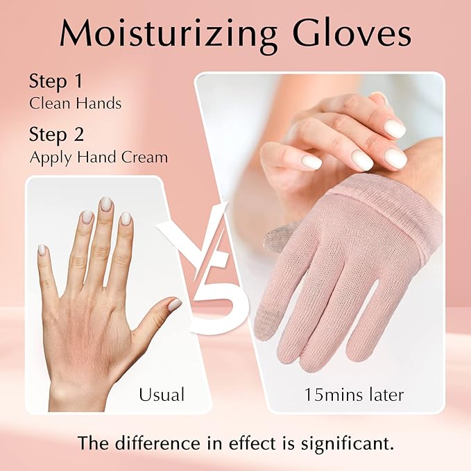 Evridwear Cotton Moisturizing Gloves Overnight Touchscreen for Dry Hands SPA Eczema Hand Care, Day and Night Moisturizing Sleeping Gloves (2 Pairs L/XL, Feather Weight Pink)