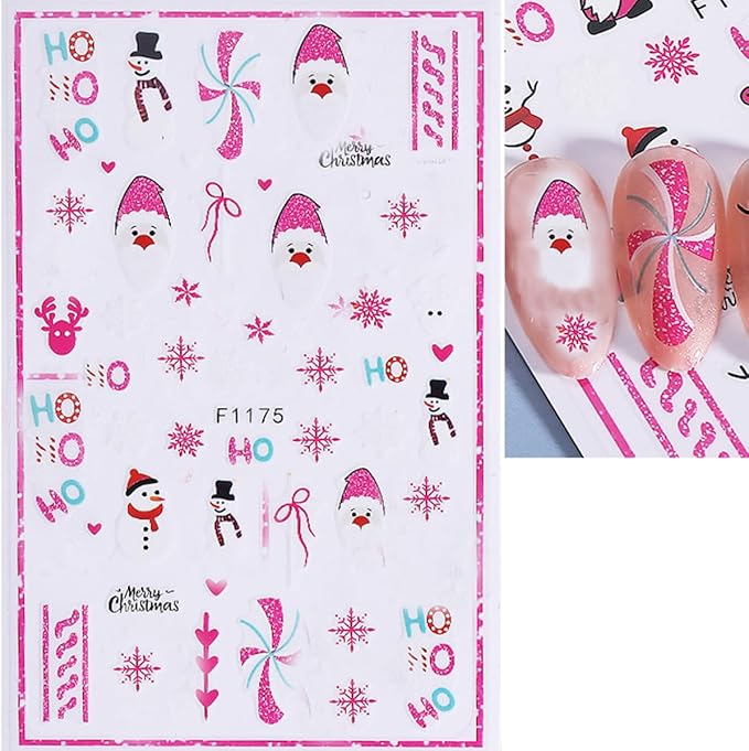 10 Sheets Christmas Nail Stickers Decals Winter Snowflake Nail Art Stickers Self-Adhesive 3D Santa Claus Snowmen Nail Decorations Cute Elk Nails Supplies for Women Acrylic Nails Accessories Kit