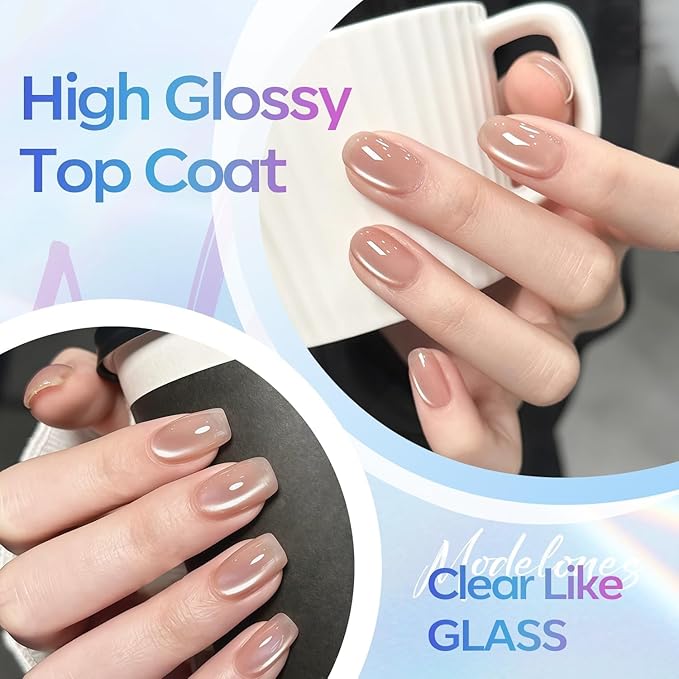 modelones Gel Top Coat, 15ml No Wipe Gel Nail Polish High Gloss Top Coat Shiny Long Lasting Clear Top for Acrylic Nails, Need U V/LED Lamp for Home DIY Gift and Fall Manicure Salon