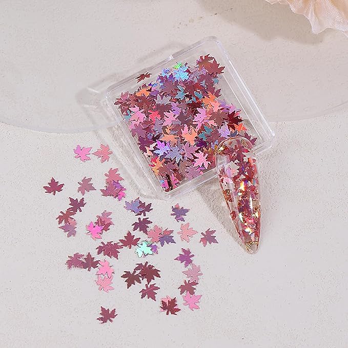 Maple Leaf Nail Sequins Fall Maple Leaves Glitter for Nails Holographic Nail Art Design Supplies 3D Autumn Nail Glitter Flakes Decor