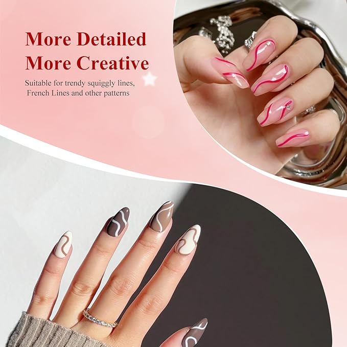 Nail Art Gel Liner Set, 12 Colors Black Red Pink Yellow Green Glitter Fall Winter Gel Polish for Swirl French Tip Painting Designs Soak Off Built Thin Brush DIY Nail Design Kit