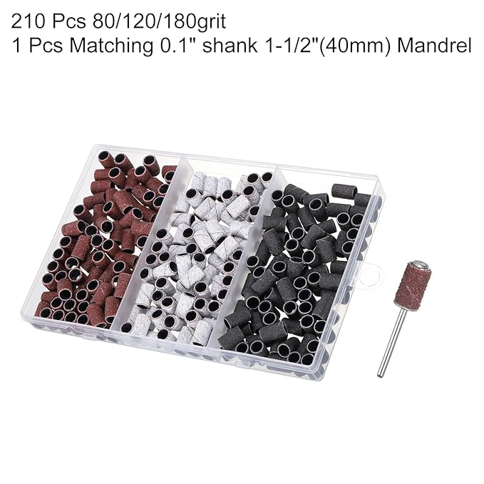 HARFINGTON 211pcs Small Sanding Bands 80/120/180 Grit for Nail Drill Bits Mini Sanding Band with 2.35mm Mandrel for Nails Gel Manicures