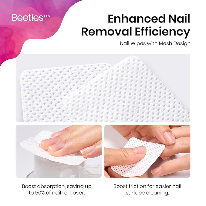 Beetles Pro 600-Pcs Lint Free Nail Wipes – Professional Soft Cleaning Wipes Nail Polish Remover Pads Non-Woven Fabric Nails Cleaning Pads for Nails Care, Gel Polish – Salon Quality Manicure Tool