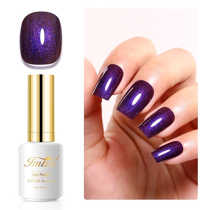 Imtiti Pearl Gel Nail Polish, 15ML Dark Purple Pearl Iridescent Glitter Gel Polish Soak Off LED UV Diamond Shimmer Sparkle Nail Gel Polish Fall Winter Manicure Gel Nail Polish Kit