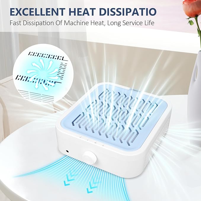 LIONVISON Nail Dust Collector for Acrylic: 120W Professional Nails Dust Collector With Reusable HEPA Filter For Home Salon Use - Portable 3 Speed Vacuum DIY Manicure For Nail Art Beginners (Blue)