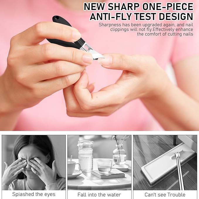 Eagle Beak Beveled Nail Clippers, Wide Jaw Opening Anti-Splash Slanted Nail Clipper Set, Eagle Beak Angled Nail Clippers 3-Piece Set, for Thick and Ingrown Nails (Black)