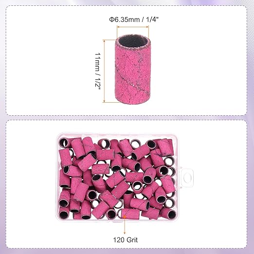 HARFINGTON 100pcs Small Sanding Bands 120 Grit for Nail Drill Bits Mini Sanding Band for Nails Gel Manicures Pink