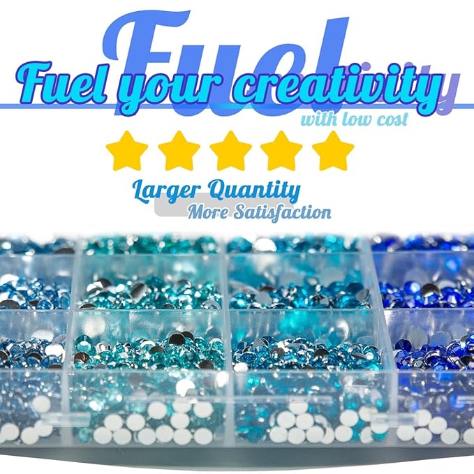 Resin Rhinestones Bulk for Crafting 3mm 4mm 5mm 4 Color Flatback Crystal Stones Non-Hotfix Light Blue Aquamarine Royal Blue Resin Gems Diamonds for Nails Eyes Face Makeup Crafts DIY Tumblers