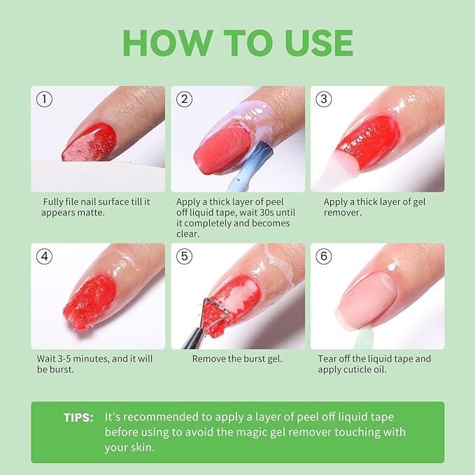 BORN PRETTY Gel Nail Polish Remover, Gel Polish Remover for Nails with Cuticle Pusher and Nail File, 2-5 Minutes Easily & Quickly Remove Gel, No Need Soak Or Wrap