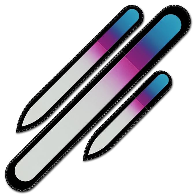 Nail File - Mont Bleu Premium Set of 3 Glass Nail Files in Pouch - Birthday Gifts for Women - Rainbow Colors - Genuine Czech Tempered Glass - Glass Nail Files for Natural Nails - Gifts