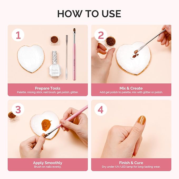 MelodySusie 1PC Heart Shape Resin Nail Art Palette, Professional Color Mixing Board for Gel Polish, Acrylics, Pigment Blending, Salon and DIY Makeup Artist Tool, White