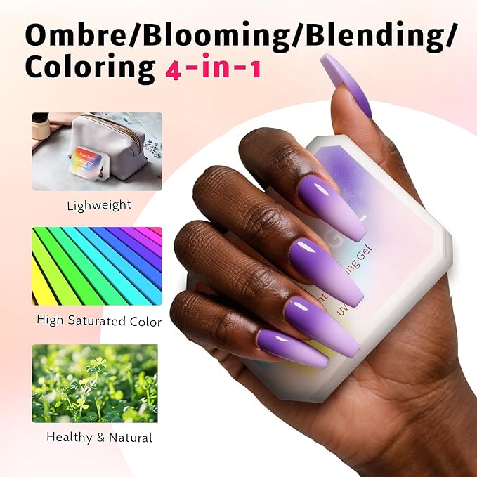 Sponge Pat Paint Nail Gel & Tools Kit, 9 Colors Ombre Nails Gradient Gel Nail Blush Blooming Aura Nails Drawing Stripper Floral Painting Nail Art, No Wipe, UV/LED Curing (9 Colors Set E)