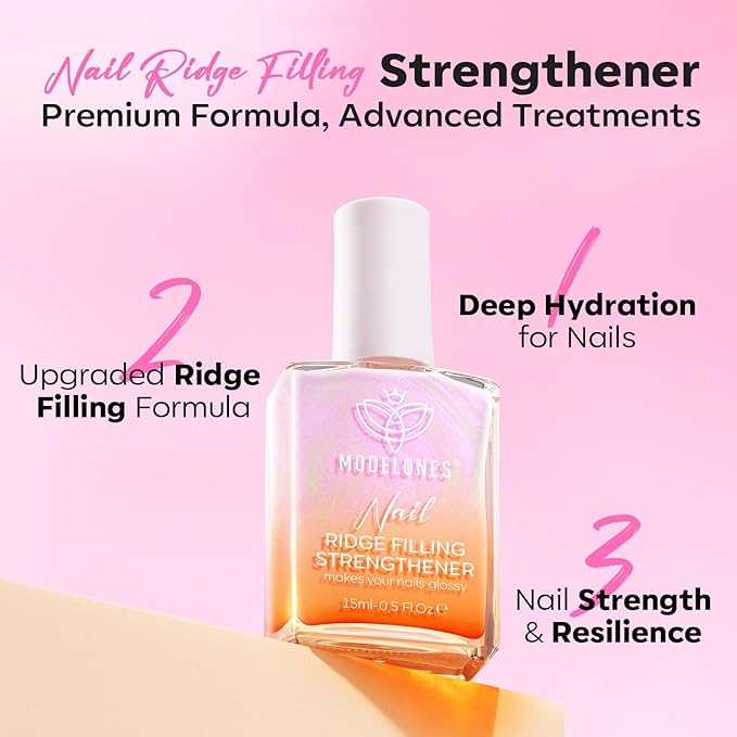modelones Nail Strengthener Pearl Pink Nail Strengthener and Growth White Nail Polish for Thin Weak & Damaged Nail Repair for Damaged Nails Hardener 15ml