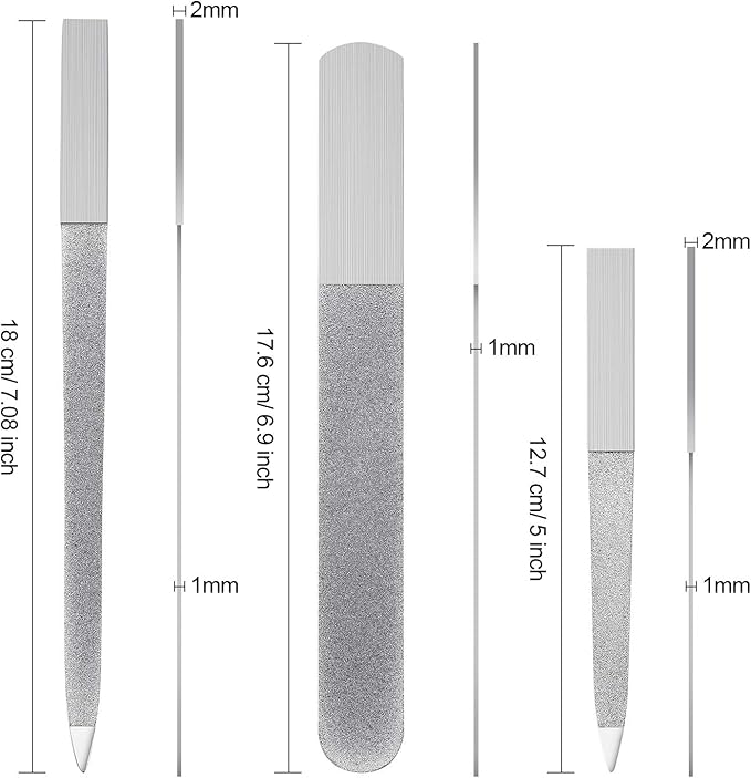 Mudder 3 Pcs Diamond Nail File Sets for Women Men Stainless Steel Metal Double Side Fingernail Toenail Buffer Filers Emery Boards for Salon Home Travel Manicure Pedicure Nail Care Tool