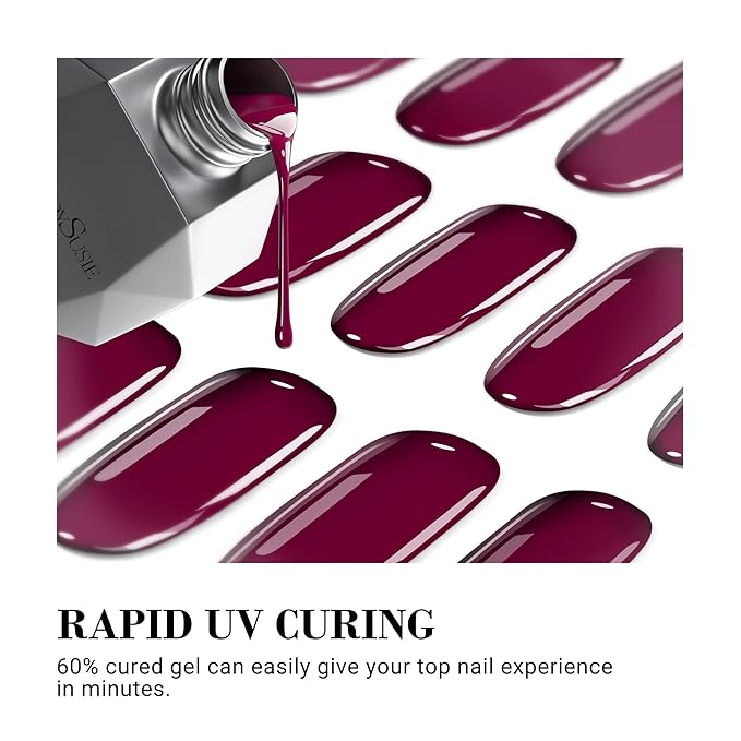 MelodySusie 30PCS Semi Cured Gel Nail Strips, Wine Red, Salon Quality, Long Lasting, Easy to Apply, Includes 2 Prep Pads, Nail File and Wooden Stick
