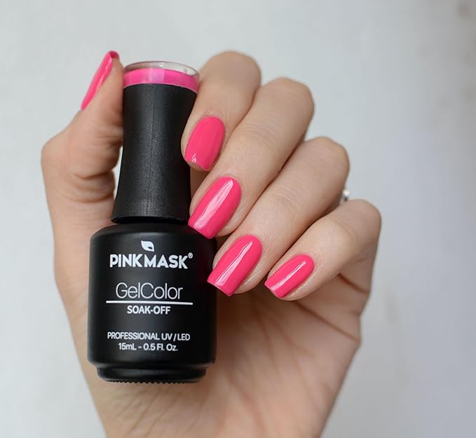 PINK MASK Gel Color Nail Polish Fancy Fucsia 15ml / o.5 oz - UV/LED Gel Polish, Non Wipe, Long Lasting, Soak Off Formula