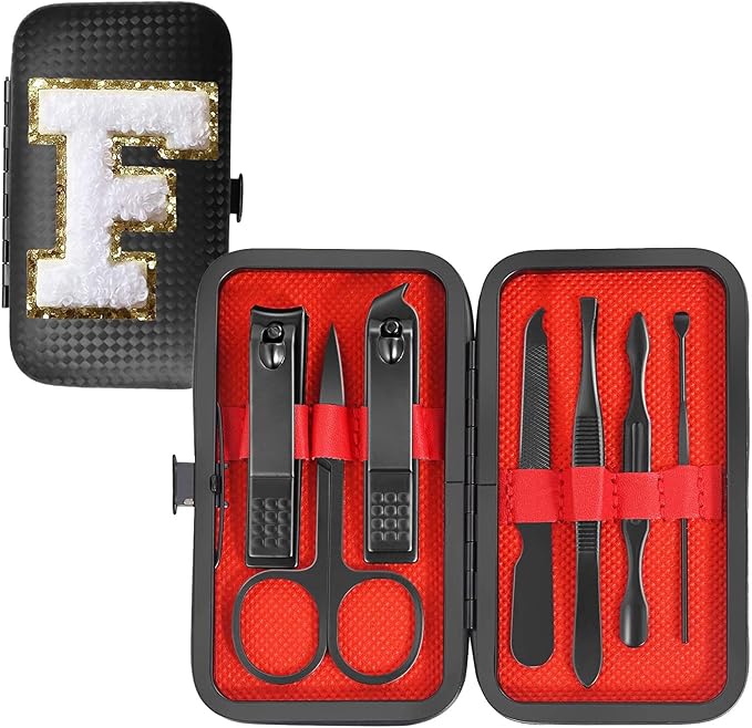 Manicure Set 7 PCS Nail Clippers Kit, Bafezoze Mens Grooming Kit, Initial Christmas Stocking Stuffers for Men Boys Letter F