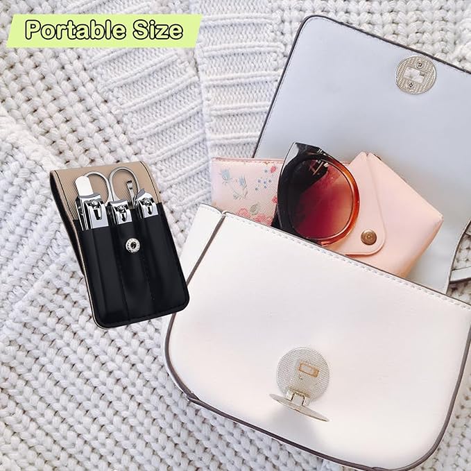 Nail Clippers Set, 6 Pcs Toenail Clippers Stainless Steel Fingernail Clippers Manicure Set with Leather Case, Idea Gift for Men Women Mom Dad Christmas Birthday, Black