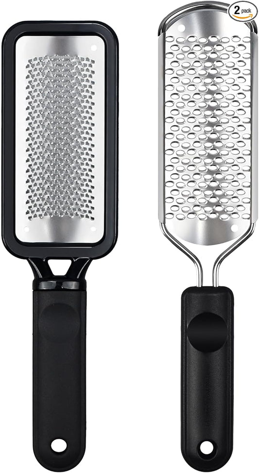 Foot File Foot Scrubber Pedicure, 2 Pcs Stainless Steel Callus Remover for Feet, Professional Foot Grater Rasp Scraper Corns Callous Removers Tool to Hard Skin Corns for Dry and Wet Fee
