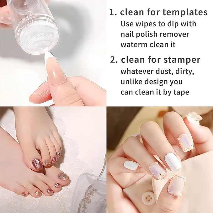 French Tip Nail Stamp,French Tip Tool Kit With 2 PCS Replacement Nail Stamper Heads for DIY together,Home Manicure Starter Tool Salon(4 PCS)