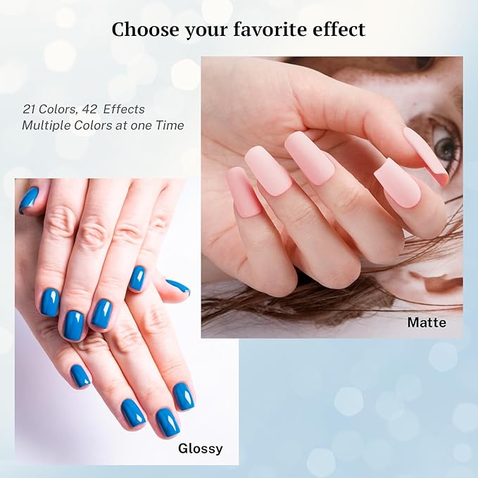 phoenixy 24 PCS Gel Nail Polish Kit，Blue Colors Gel Polish Set with Base Glossy Matte Top Coat Purple Pink Nail Polish Set