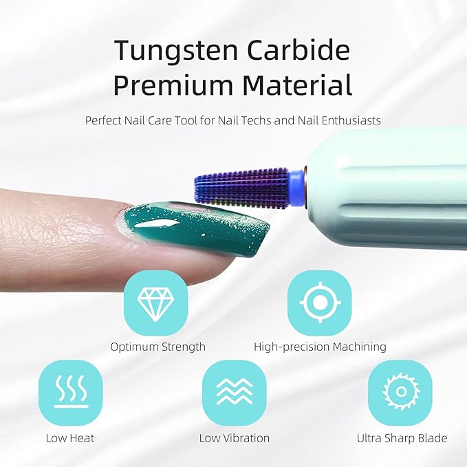 Purple 5 in 1 Nail Drill Bit, 15mm Tapered Carbide Nail Bits, Professional Straight Cut Drill Bits for Nails, 3/32" Two-way, Electric Manicure Gel Polish Acrylic Powder Removal Tool, Medium